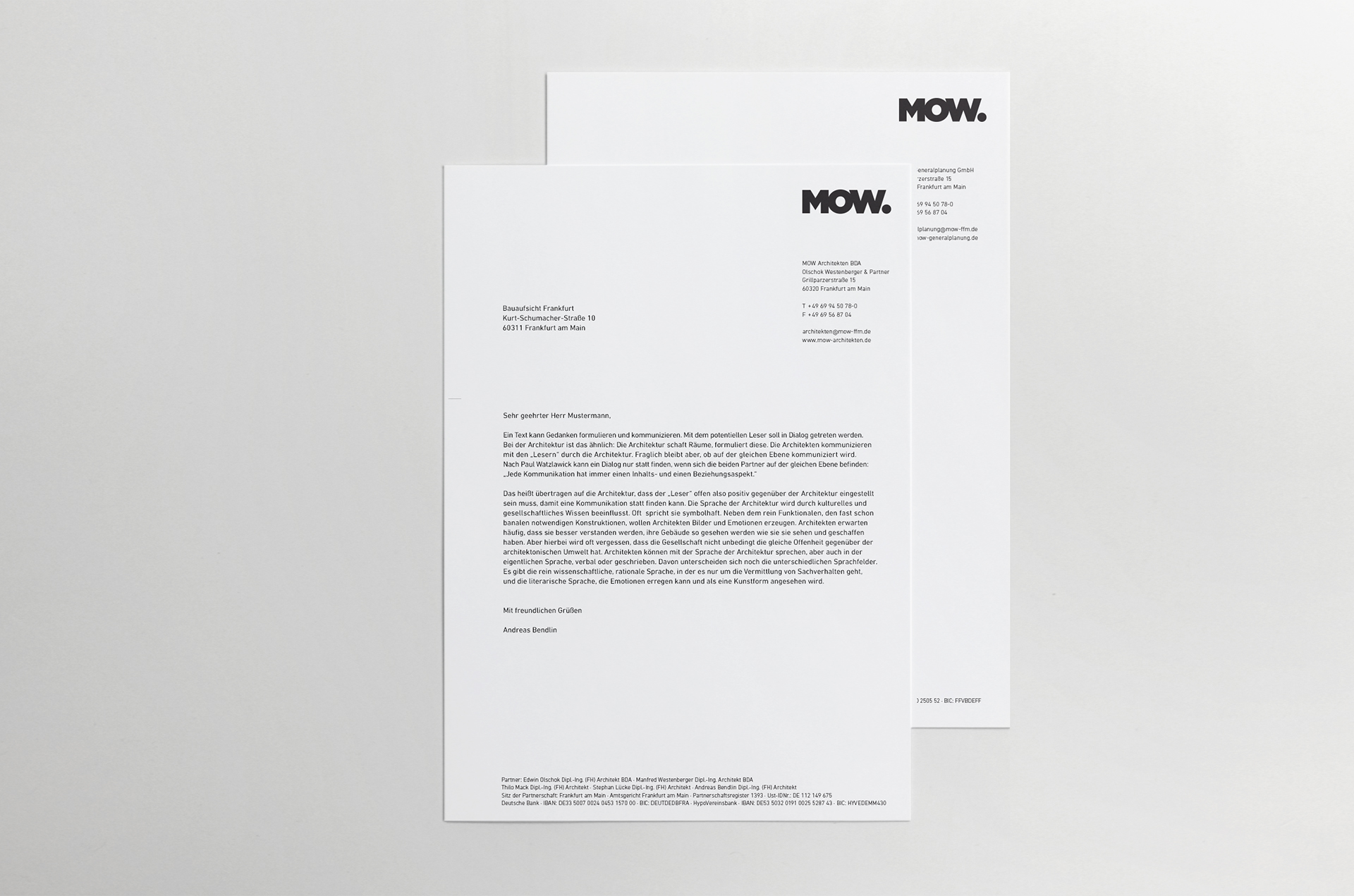 Corporate Design (Briefpapier) - MOW Architekten Generalplaner