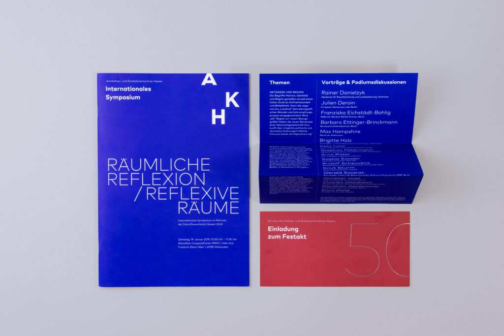 Print Kommunikation (Flyer, Einladungskarte und Konferenzbroschüre) - Architekten- und Stadtplanerkammer Hessen