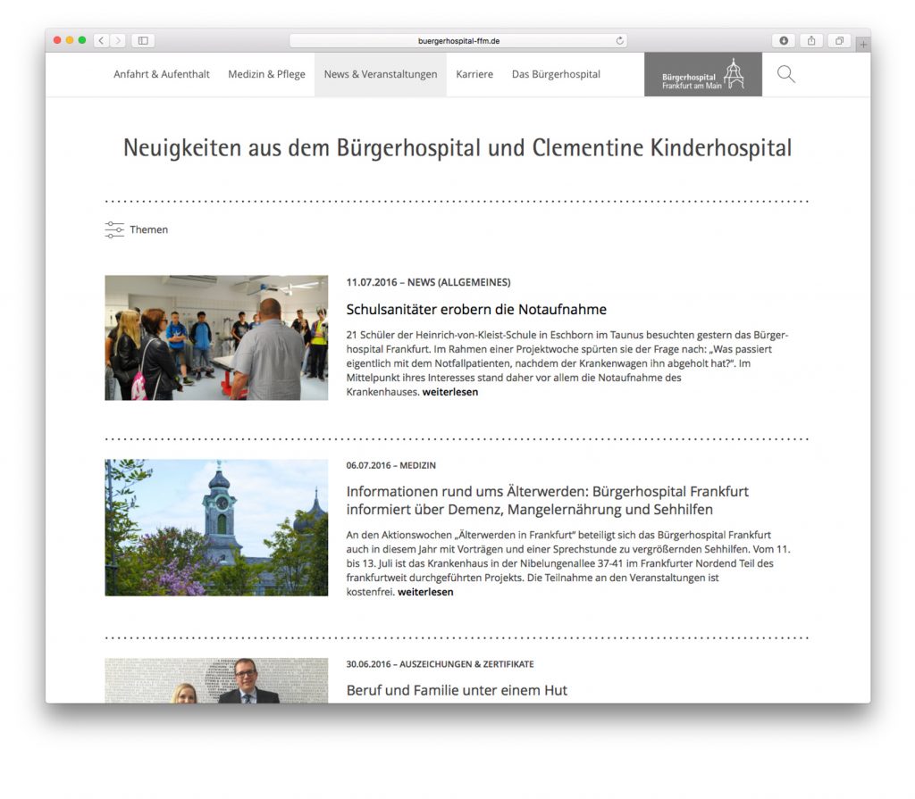 Responsive Webdesign - Bürgerhospital Frankfurt