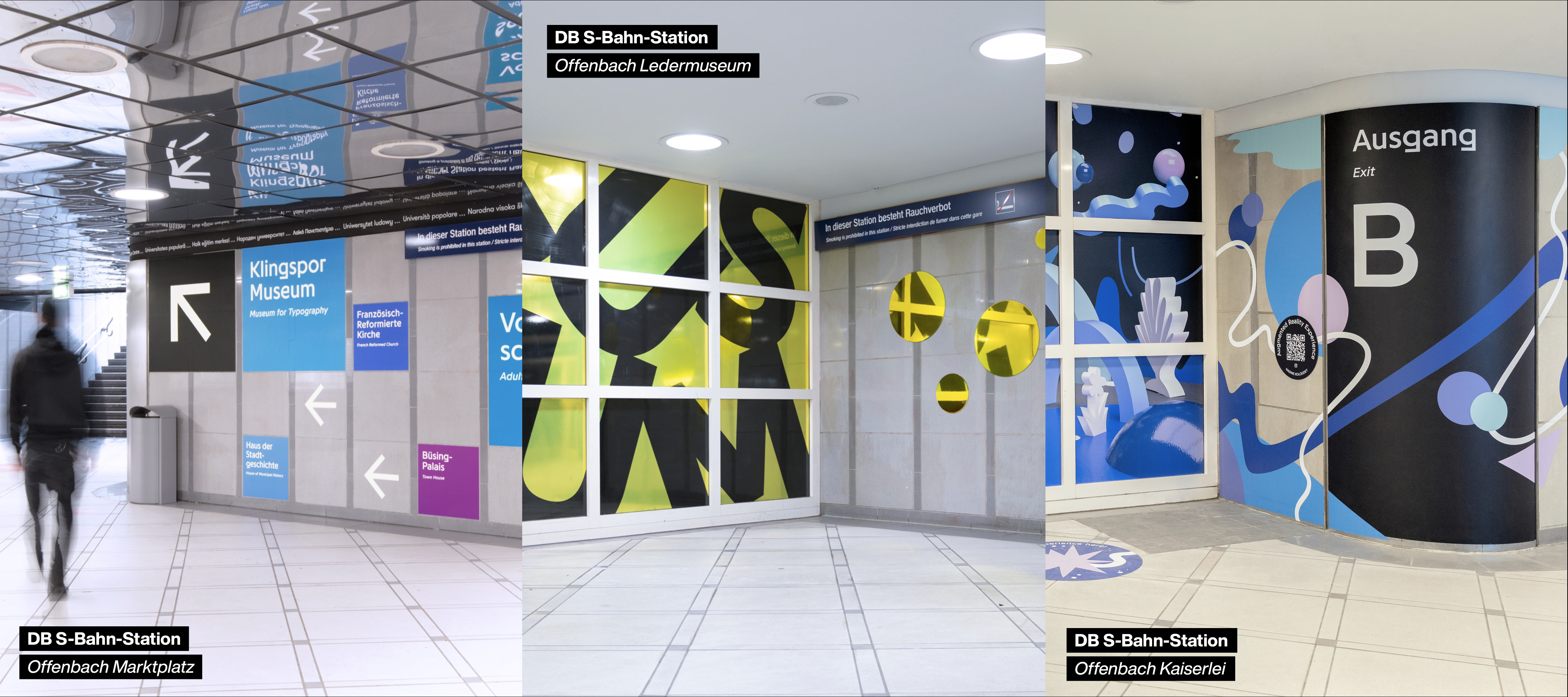 Orientierungssysteme / Leitsysteme für S-Bahn-Stationen (Offenbach Marktplatz, Offenbach Ledermuseum, Offenbach Kaiserlei)