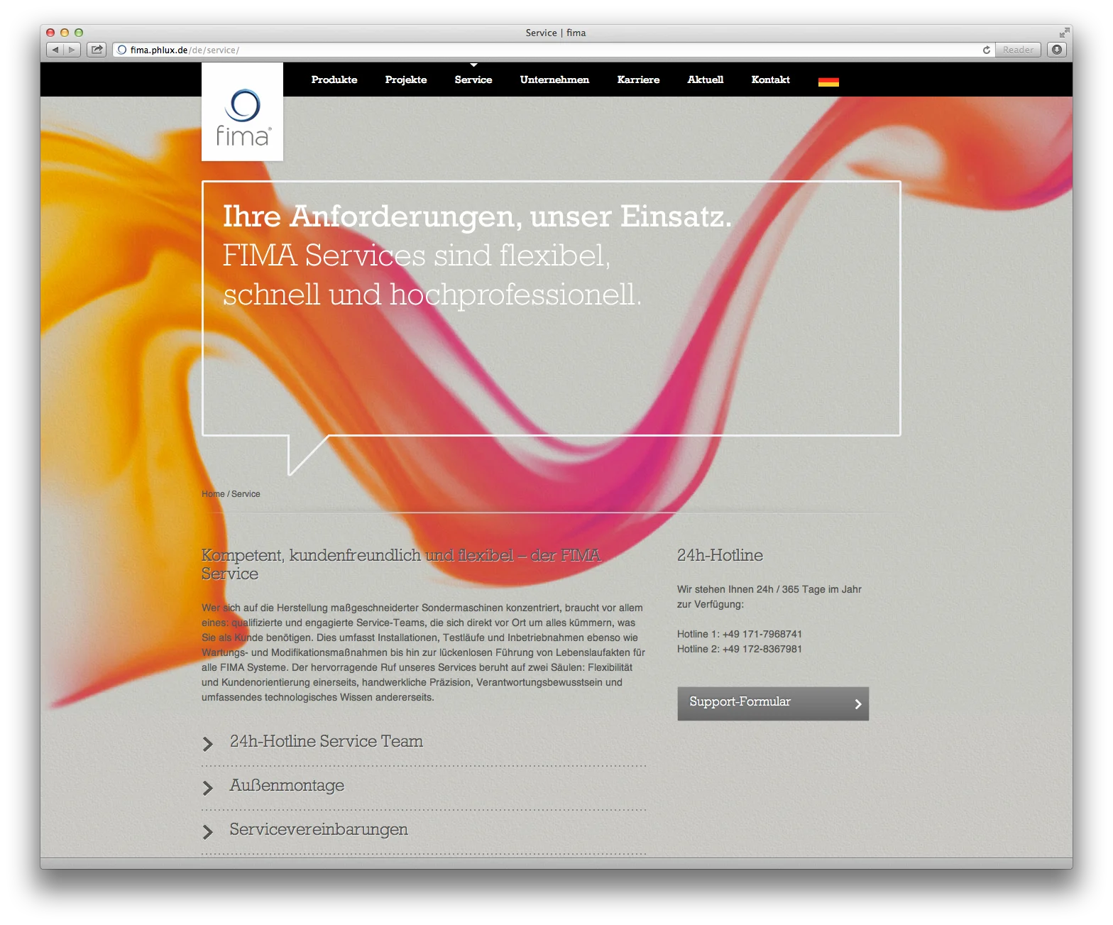 Webdesign - FIMA Maschinenbau GmbH
