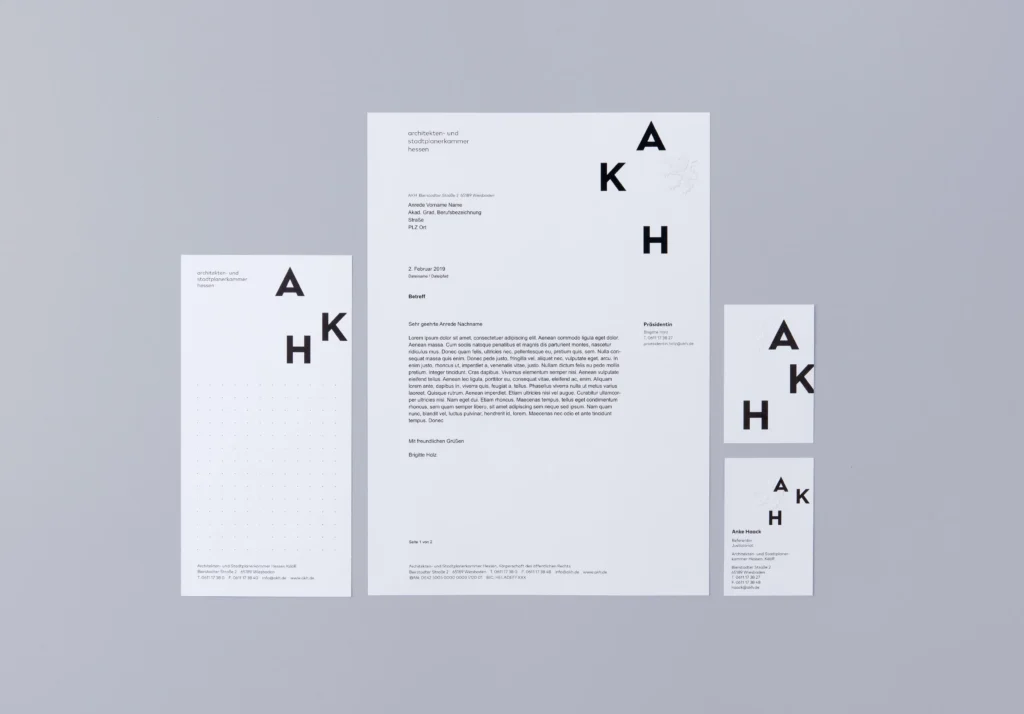 Briefbogen und Visitenkarten (Corporate Design) - Architekten- und Stadtplanerkammer Hessen (AKH)